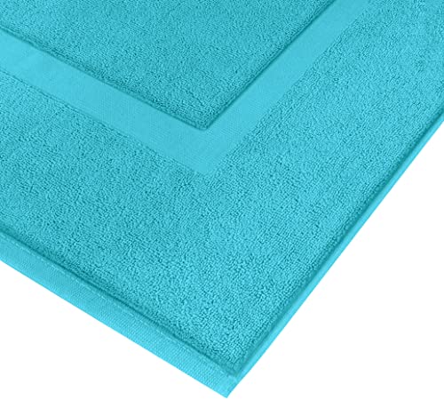 Utopia Towels Cotton Banded Rug, Bath Mats, Not a Bathroom Rug, 21 by 34 Inches, 100% Ring Spun Cotton, Highly Absorbent Shower Bathroom Floor Mat, Turquoise, 2 Pack