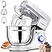 Impastatrice Planetaria 1500W, Vospeed Robot da Cucina, 6 Velocità di Impulsi, 7L Ciotola di Acciaio Inossidabile, Frusta, Gancio, Frusta per Dolci, Lavabile in Lavastoviglie-Argento