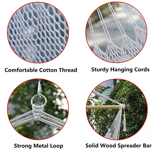 CCTRO Mesh Hammock Net Chair Swing, Hanging Rope Netted Soft Cotton Mayan Hammock Chair Swing Seat Porch Chair for Yard Bedroom Patio Porch Indoor Outdoor, 300 lbs Weight Capacity