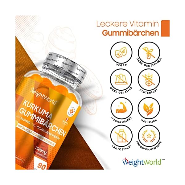 Kurkuma Extrakt GummibÃ¤rchen - 2100mg - Mit Ingwerpulver & Schwarzer Pfeffer - NatÃ¼rlicher Zitronengeschmack - 95% Curcuminoide - 3 Monate Vorrat - 90 Gummies - WeightWorld – Bild 4