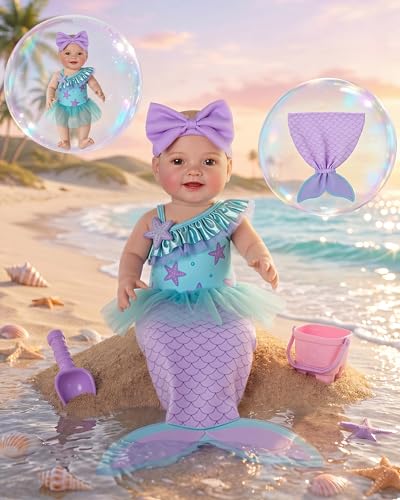 BABESIDE Mermaid Baby Doll with Removable Mermaid Tail 15 Inch Full Vinyl