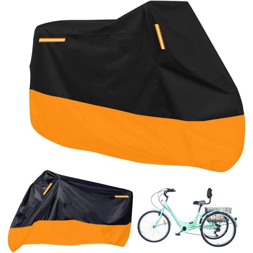 Premium Adult Tricycle Cover, Fit All 3-Wheel Bike or Motorcycles Outdoor and Indoor Storage, 104" L x 43.3" W x 49" H (Black & Orange) (Black & Orange)