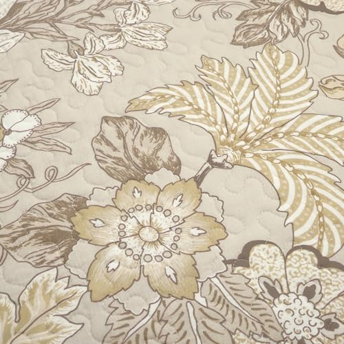 Image of Lush Decor Sydney Reversible Cotton Quilt, 3 Piece Set, King, Neutral - Cotton Bedding Set - Beige Floral Quilt - Cottage Decor - Bedding King Size