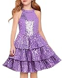 Girls Purple Sequin Dress Size 7-8 Party Formal Birthday Pageant Graduation Dance Easter Glitter Dresses