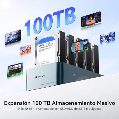 Docking Station de 5 Bahías Yottamaster de Aluminio USB 3.2 para Discos SATA 5