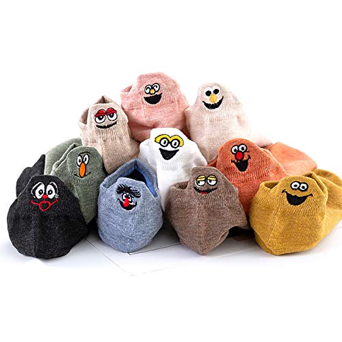 Women Cute Socks 10 Pairs Cotton Kawaii Embroidered Funny Low Cut Socks for Women Girls Ankle Socks (10 Pack Smile)