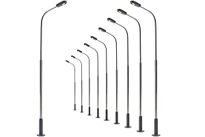 HO Scale Model Train Accessories: LQS07WM 10-Piece Warm White Street Lamp Posts