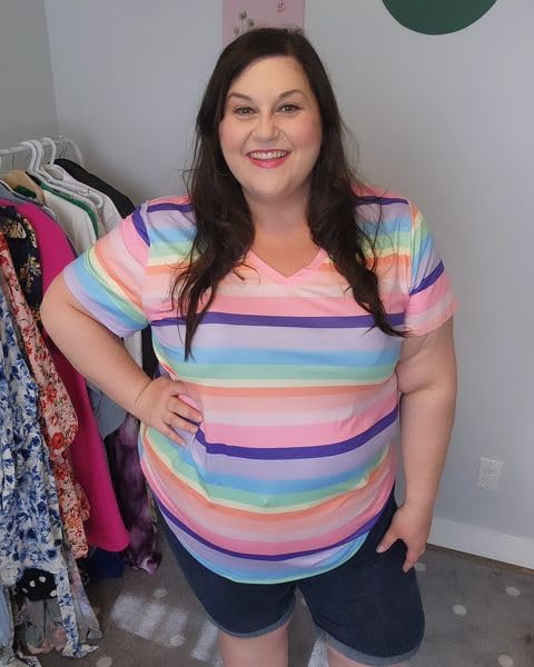 Image of RITERA Women Plus Size Tops Tie Dye V Neck Shirt Floral Camo Summer Short Sleeve Tunic Oversized Ladies Blouse XL-5XL