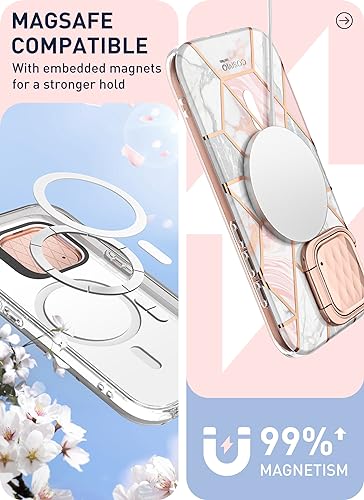 Image of i-Blason CosMag for iPhone Pro Max Case with Camera Cover, [Compatible with MagSafe] Slim Stylish Full-Body Protective Case with Built-in Screen Protector & Kickstand (Marble)