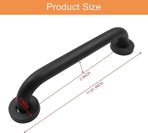 Miniatura 3 de 2 barras de agarre negras de 12 pulgadas, barras de agarre de acero inoxidable, manijas de baño, barras de seguridad para ducha para personas