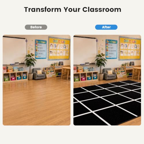 ABCarpet Classroom Rug with 24 Seats Black and White Grid 7’6'‘ x 13'1‘’ - Nylon Stain Resistant Carpet for Elementary School, Daycare, Preschool - Non Slip Washable Seating Rug with Individual Spots - image 8