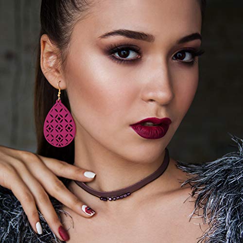 8 Pairs Women Lightweight Bohemian Earrings Wooden Teardrop Cut-Out Dangle Earrings3