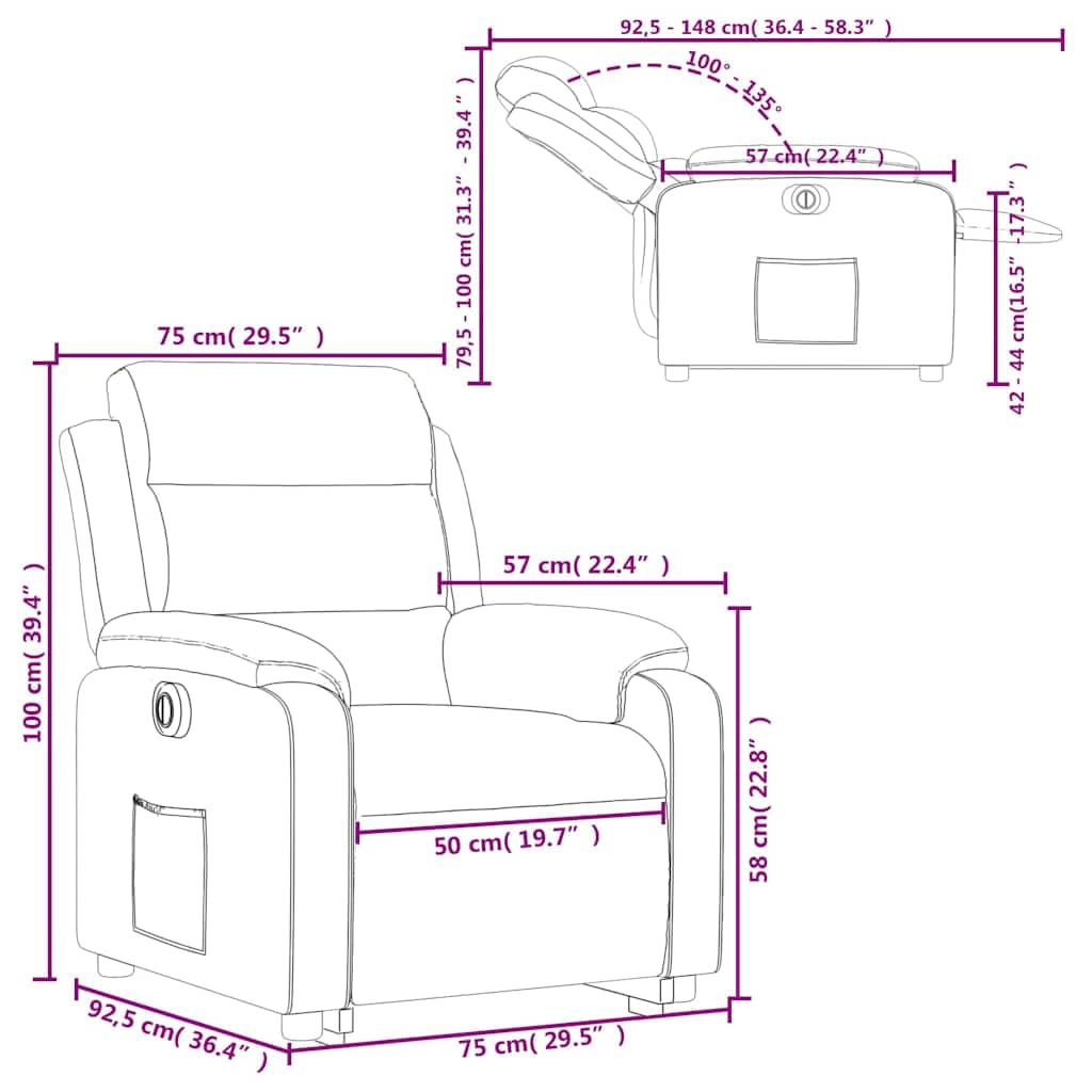 Fotel relaksacyjny z funkcją wspomagania wstawania, elektryczny ciemnobrązowy materiał, fotel tapicerowany z funkcją leżenia, 75 x 92,5 x 100 cm, fotel telewizyjny do salonu, fotel do