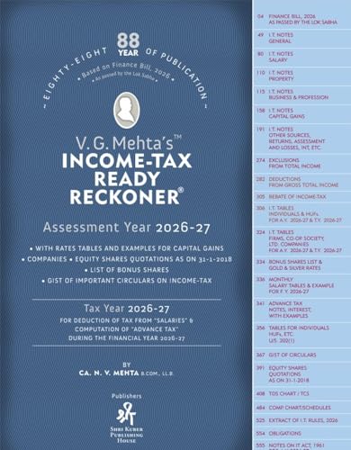 Image of V.G.Mehta's Income Tax Ready Reckoner (DTRR) - AYs 2026-27 - 88th Edition - [Finance Act 2026] - As per ITA 1961 | ITA 2025 | ITR 2026
