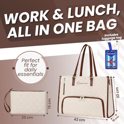 Image of OCEANEVO 2 in 1 Stylish Laptop Tote Bag for Women Office use with Insulated Lunch Bag Compartment includes Small Pouch and Luggage Tag, Laptop Handbag for Office, Travel