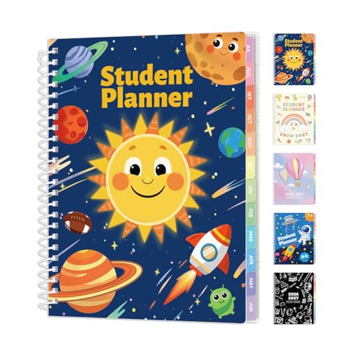 SUNEE Elementary Student Planner 2026-2027, Dated Academic Year Jul. 2026 - Jun. 2027, 6.5"×8.3" School Planner for Kids, Datebooks Weekly & Monthly Plan Book with Bookmark/Monthly Tabs, Solar System