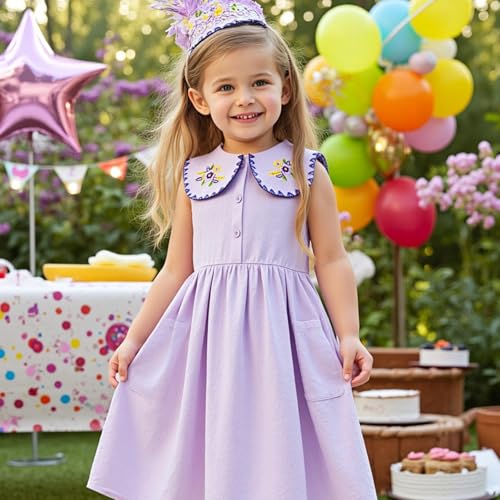 Little Bitty Girls Cotton Embroidered Peter Pan Collar Sleeveless Summer Party Birthday Sunshine A line Dress 2-6 Years4
