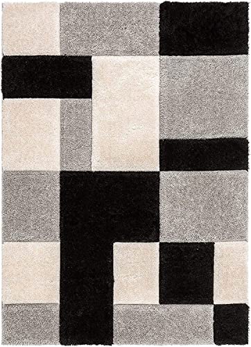 Image of Modern Geometric 3D Textured Thick and Soft Shaggy Fur Rug & Carpet (6x6 Feet - Square Shape, Color - Multicolour /Black)