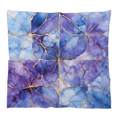 Purple Blue Marble Floral Silk Scarf for Women Girls Hair Head Silk Scarf Square Purse Satin Scarves Bandana Wraps
