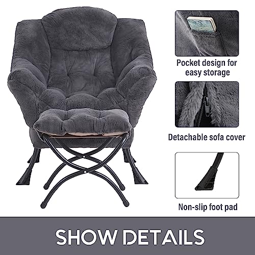 Image of LITA Modern Accent Leisure Upholstered Sofa Chair, Lounge Reading Chair with Armrests and a Side Pocket for Living Room, Bedroom & Small Space, Plush Navy