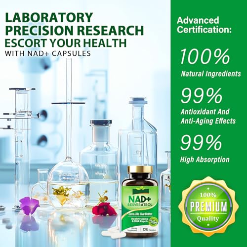 NAD+ 1000MG Resveratrol Ergänzung, Vegetarische Kapseln, 120 Weichkapseln, Steigert Energie und Verbessert den Stoffwechsel
