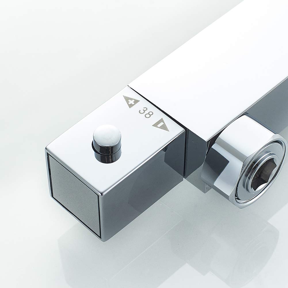 Ibergrif, M21807-1 Termostato Cuadrado, Grifo Termostático para Ducha, Plata