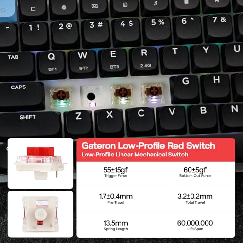 Image of EPOMAKER Luma84 Low Profile Aluminum Mechanical Keyboard, QMK /VIA Programmable, Tri-Mode Wireless, Win /MAC /Linux Compatible, RGB Backlight (Black&Blue, Gateron Low-Profile Red Switch)