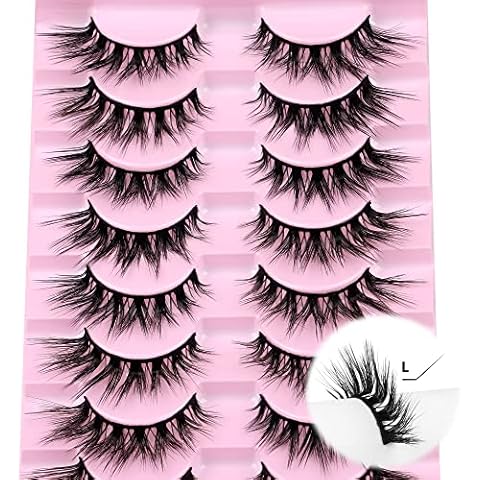 Newcally Cat Eye Lashes L Curl Wispy Long Lashes Extension Fluffy Thick False Eyelashes 3D Dramatic Volume Strip Natural DIY Cluster Lashes Pack (8-18 MM) Cover