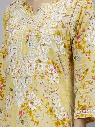 Image of Seva Chikan Hand Embroidered Lucknowi Chikankari Mal Mal Straight Printed Kurta & Palazzo Set for Women SCL8041