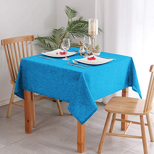 Image of Khooti Jute Table Cover for 4 Seater | 50 x 50 Inches / 127 x 127 cm | Bondi Blue | Heat Resistant | Machine Washable | Table Cloth for Dining Table, Kitchen Table, Wedding, Birthday Party