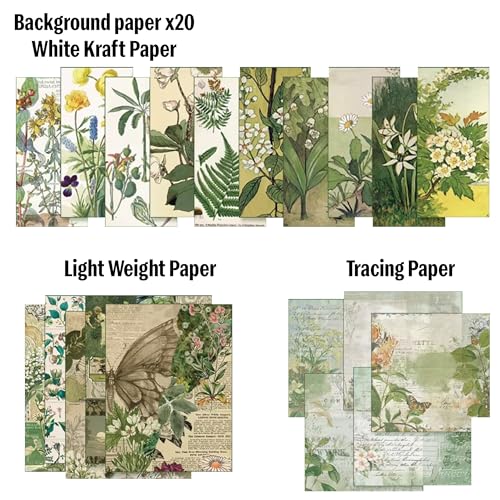 Image of The AutoStory Botanical Scrapbook Kit A6 Junk Journal Leaves Stickers Wildflower Decorative Papers Washi Tape DIY Craft Art Keepsake Memory Decor Collection Girls Teens (Plants Paradise, Green)