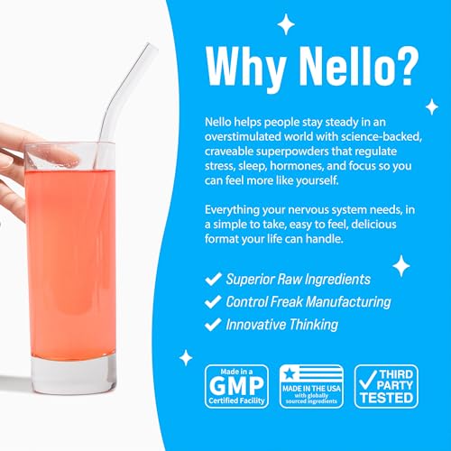 Image of Nello Supercalm Powdered Drink Mix, Cortisol Reducer and Sleep Aid Supplement, L Theanine, Ksm-66 Ashwagandha, Magnesium Glycinate, Vitamin D 3, No Sugar, Non GMO, On The Go, 20 Ct, Rainbow Sherbet