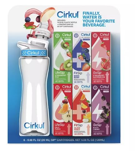 Buy The Crave Cirkull 22-oz. Plastic Water Bottle Starter Kit With Blue Lid + 6 Flavor Variety Cartridges Value Pack