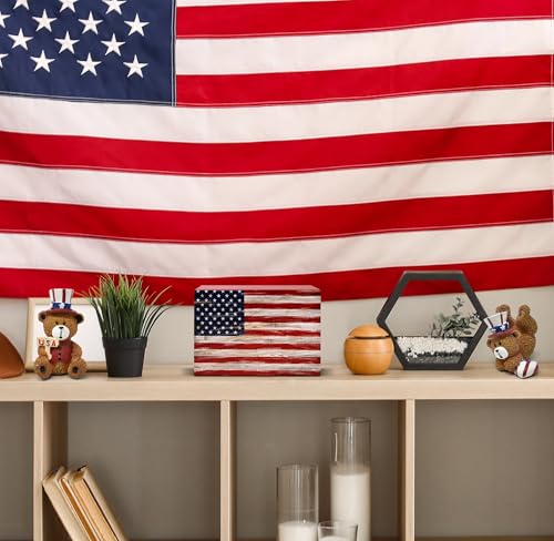 Patriotic Decor July 4th Box Sign Independence Day Labor Wood American Flag Home of the Free Because of the Brave Farmhouse Rustic Wooden Block - Image 4