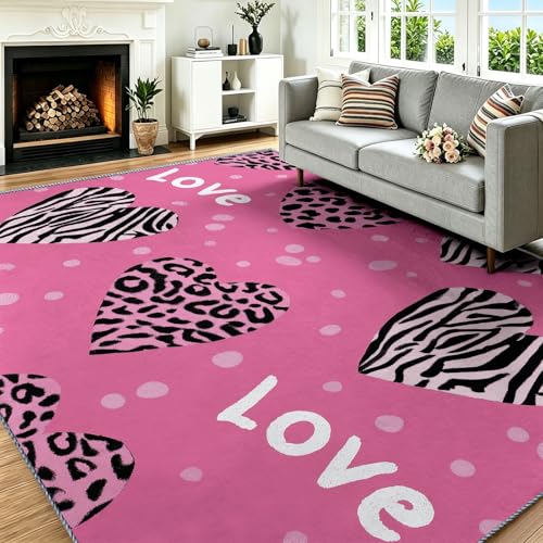 Tapis de chambre romantique rose et lavable pour le bonheur des enfants - 3