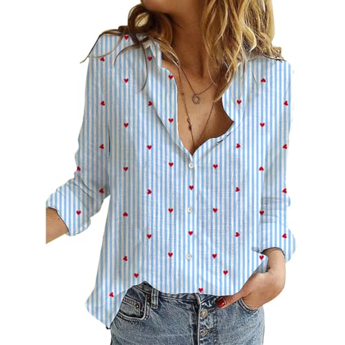 Valentines Button Down Shirts for Women Love Heart...