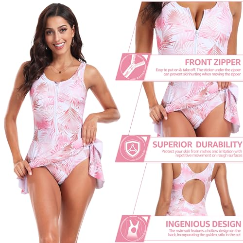 UNIQUEBELLA One Piece Swimsuits for Women Modest Tummy Control Swimwear Color Block Print Athletic Bathing Suits3