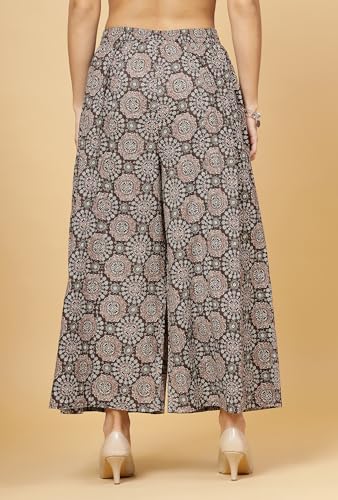 Image of Pistaa's Women's Regular Fit High Rise Pure Cotton Big Flair Printed Regular Palazzo
