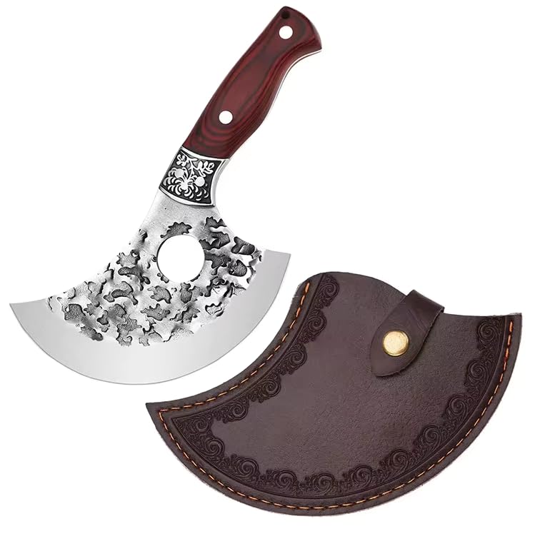 SG Silksway Gallery Ulu Knife High Carbon Stainless Steel Knife Set with Pakka Wood Handle Built-in Sharpener Chef