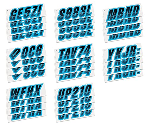 Image of STIFFIE Techtron Black /Sky Blue 3 inch Boat & PWC Registration Decals • Numbers Letters Stickers