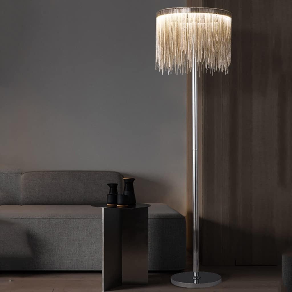 Luksusowa lampa podłogowa, wysoka lampa słupowa, metalowa podstawa, lampa podłogowa z frędzlami, lampa podłogowa, lampa do czytania do salonu sypialni lampa narożna Doskonały wybór (A)