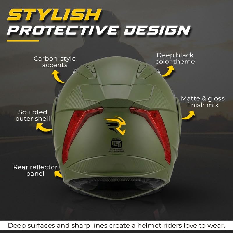 Image of Rydr AC Dx Flip-Up Full Face Motorbike Helmet - Green | | Durable Two-Wheeler Helmet for Men & Women | Comfortable Fit with Air Ventilation for Safe Bike & Scooter Riding