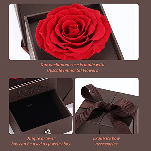 Roses Gift Preserved Real Rose With Jewelery Box, Artificial Flowers Decor For Decoration Romantic Gifts For Women In Her Wife Girlfriend Birthday Anniversary Valentines Day Mothers Day Christmas(Red) #TOP2