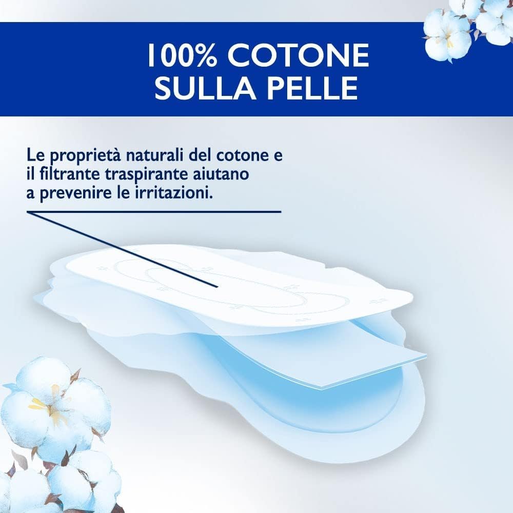 Italian Gourmet Cotone assorbenti notte Baumwolle 12 x 10 Stück | Ipoallergenici e morbidi, Damenbinden für die Nacht, reine Faser, Gesamtnettogewicht 120 Stück + Kostenlos Polpa 400g