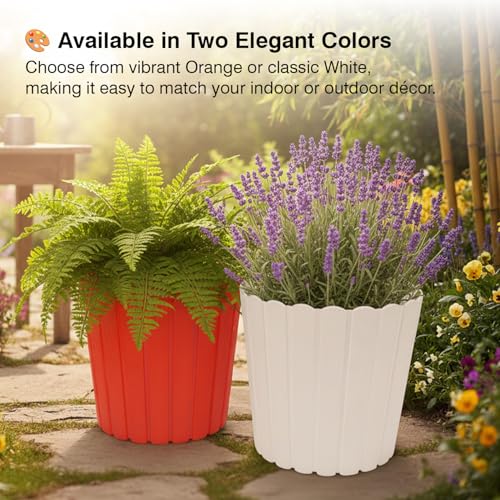 Image of GARDENS NEED 10 Inches Thai Round Flower Pot | Set of 2 | Orange | Plastic Planter Pots for Indoor & Outdoor Home, Office & Balcony Decoration