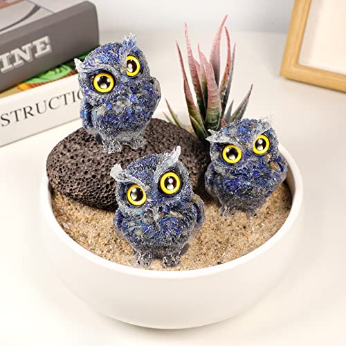 KYEYGWO Lapis Lazuli Cute Crystal Owl Figure Ornaments Decorative Resin Bird Statues for Home Office Table Mini Stone Animal Sculpture Talisman Micro Landscape - Image 4