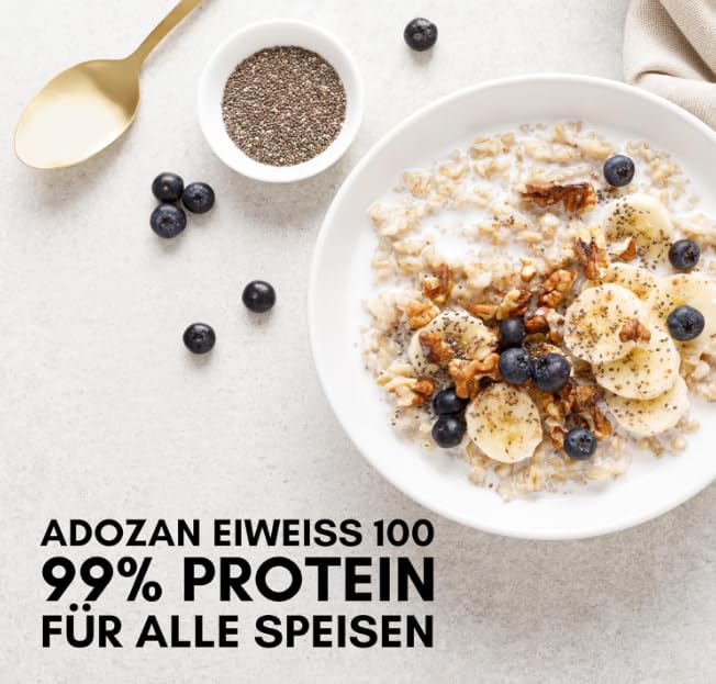 Adozan Eiweiß 100 | 99% Whey Isolate/Rind Protein Pulver auf 100g | Neutral, Ohne Zucker & Fett | Leicht Löslich, Geschmacksneutral Eiweißpulver für Diät, Bariatrische Ernährung & Regeneration | 1kg