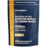 Aceite de Comino Negro Puro 1000mg por Cápsula | 8 Meses de Suministro - 240 Cápsulas | Prensado en Frío | Original | Nigella Sativa | Horbaach