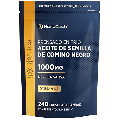 Aceite de Comino Negro Puro 1000mg por Cápsula | 8 Meses de Suministro - 240 Cápsulas | Prensado en Frío | Original | Nigella Sativa | Horbaach