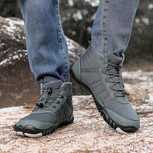 Image of Men's and Women's Barefoot Hiking Boots | Zero Drop Winter Snow Boots with Wide Toe Box | Slip-On Waterproof Ankle Booties | Minimalist Five-Finger Sneakers for Outdoor Hiking and Walking